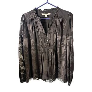 Diane Von Furstenburg Annalise Silk Black Burnout Blouse Sheer Floral 8 Witchy